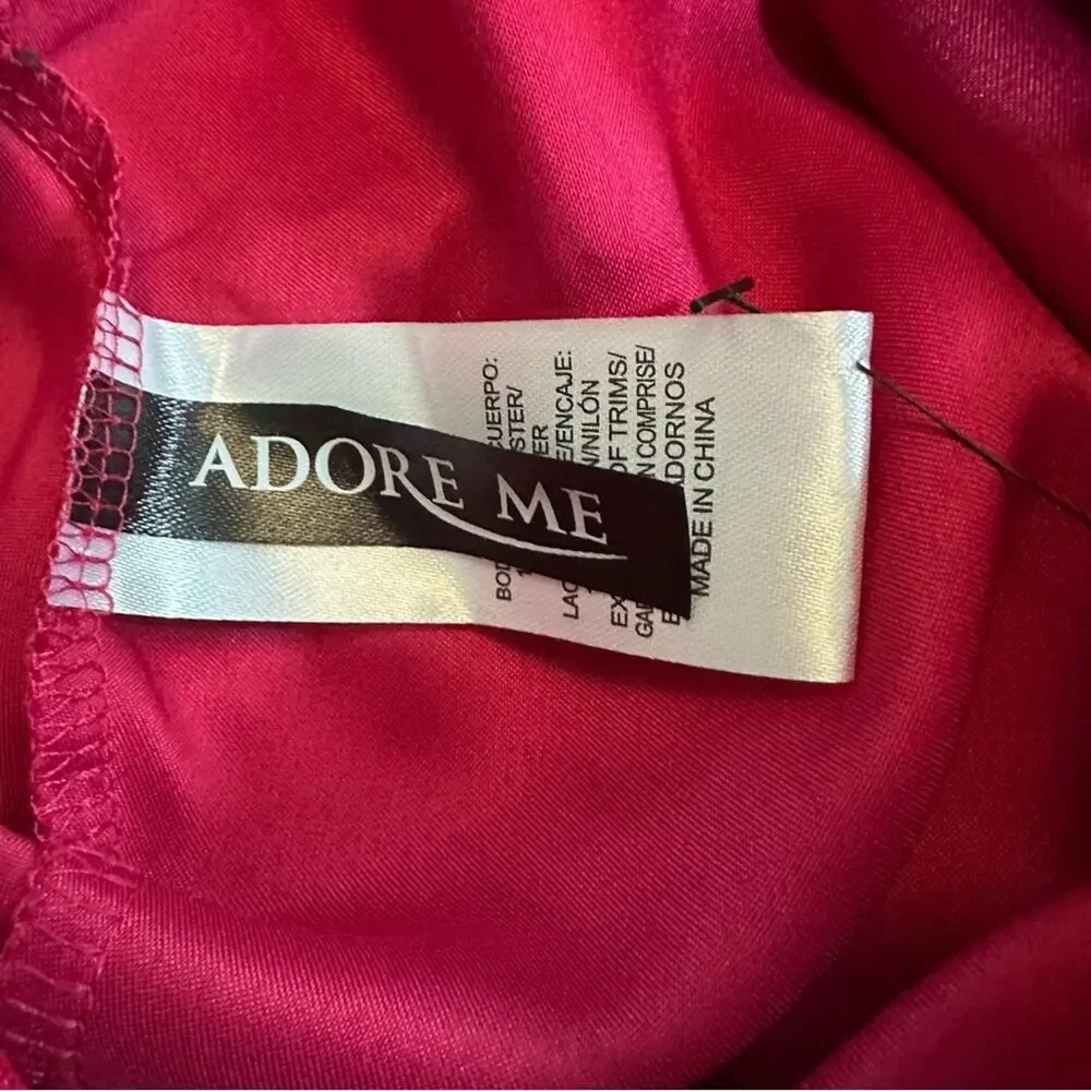 Adore Me Red Satin Black Lace Lingerie Set Babydoll Panty Intimates Large NWT